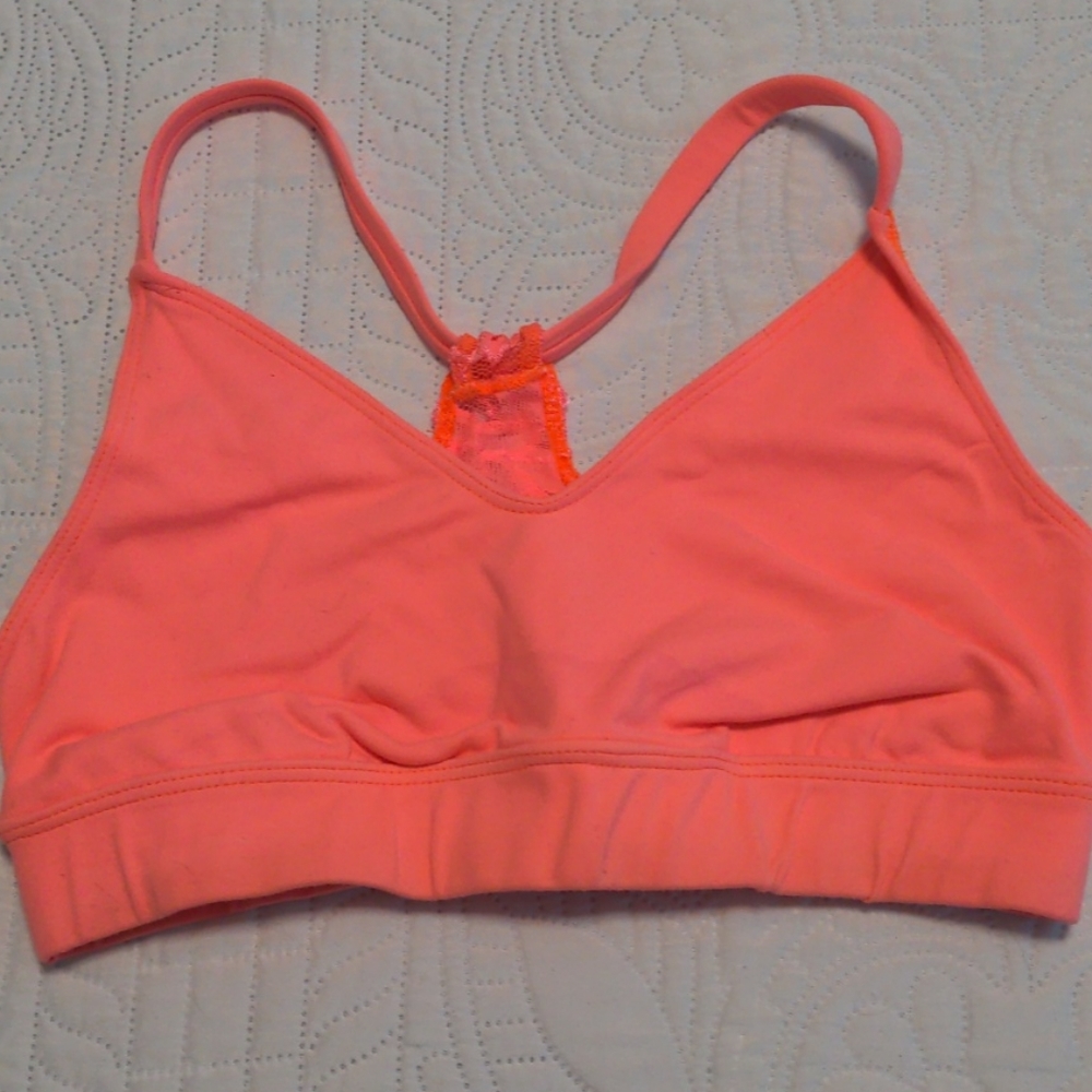 Coral sports bra with lace - yoga - Picture 2 of 3